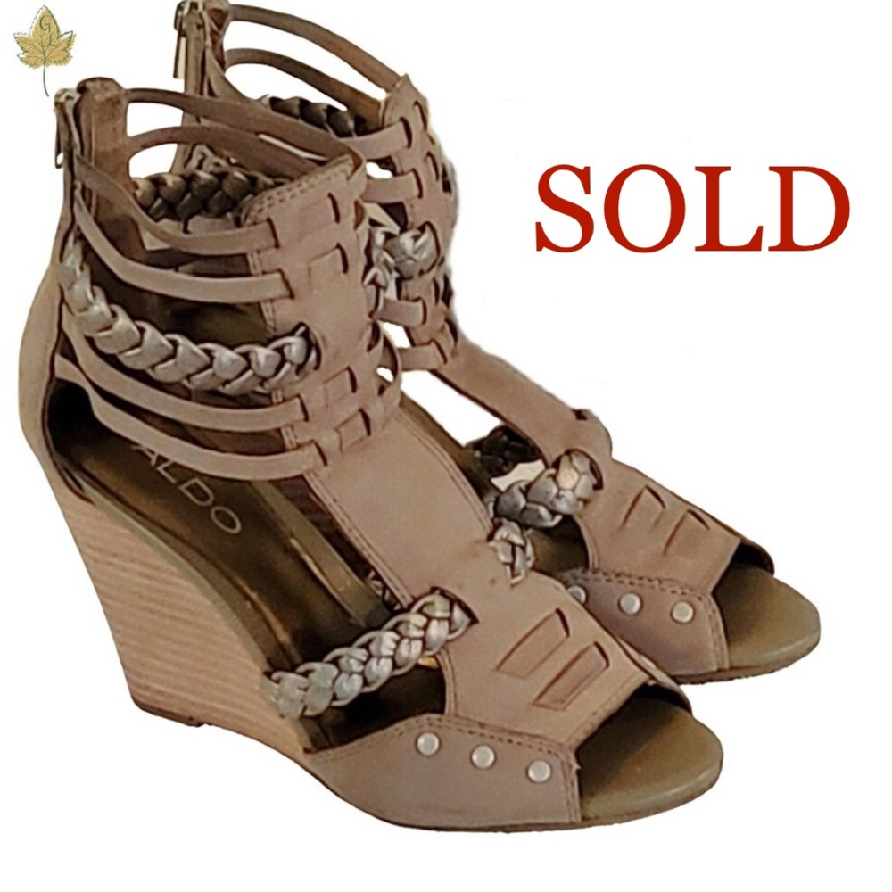 Aldo | Taupe and Pewter | Gladiator Wedge Sandals | Size 37 (6.5 US)